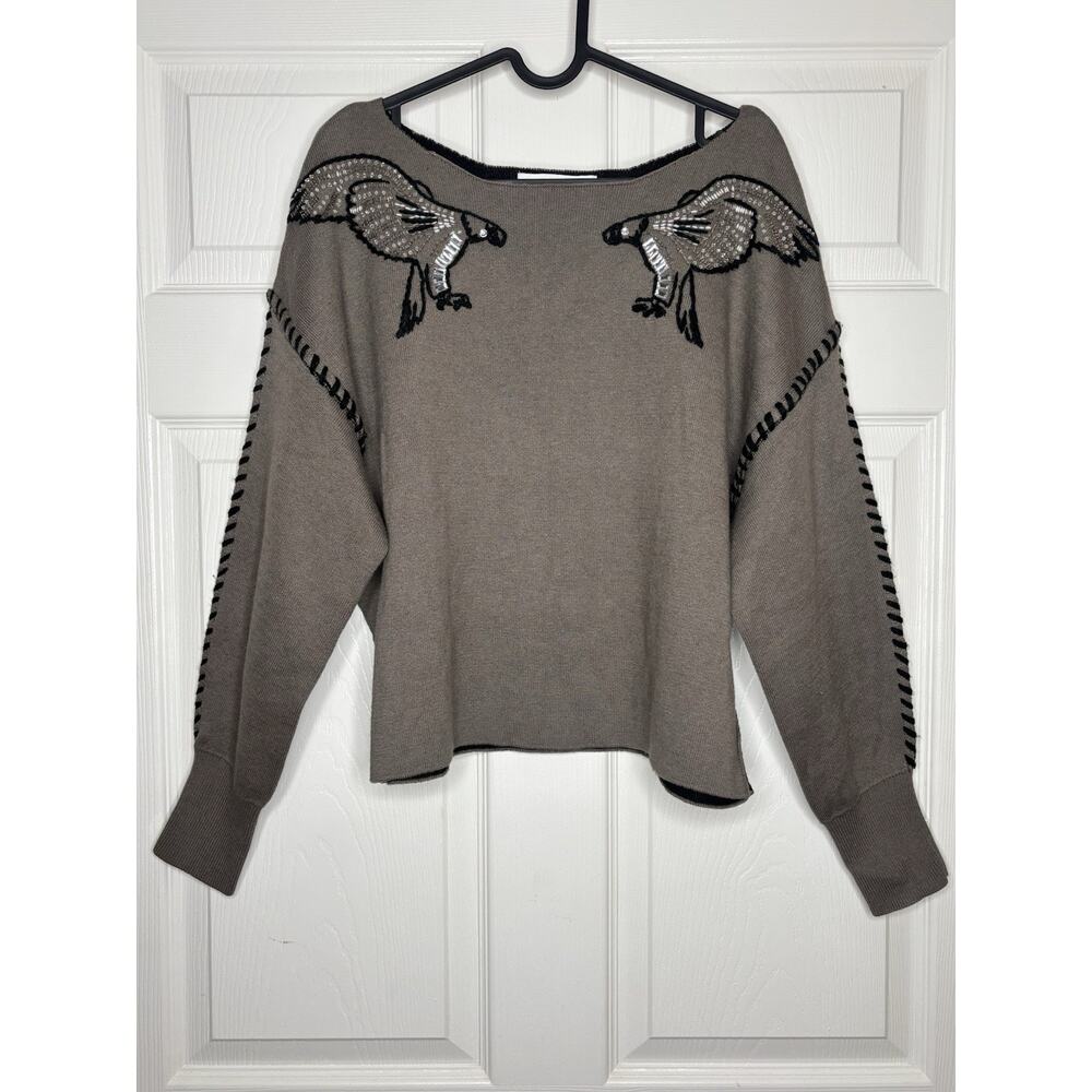 WILDFOX Couture Thunderbirds Playa Tan Brown Knit Sweater Top Sz XS